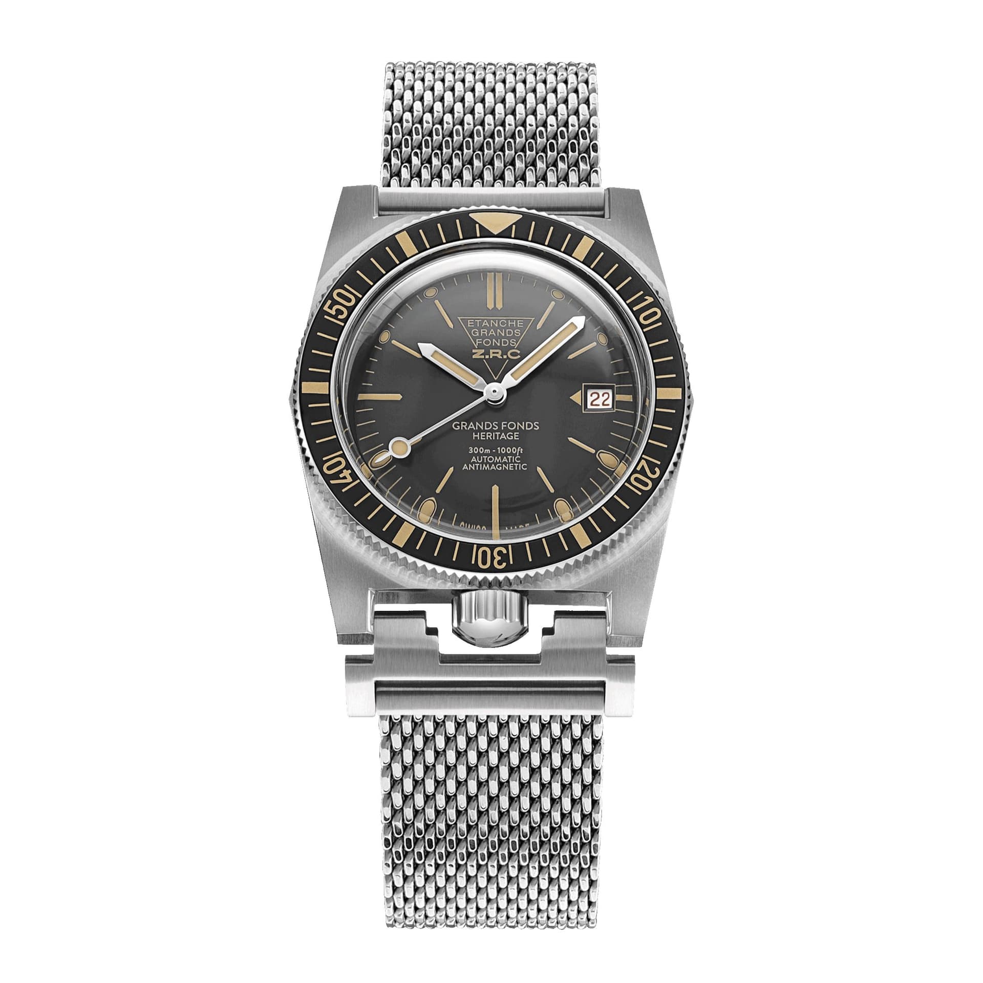 ZRC Montre ZRC GRANDS FONDS 300 HERITAGE cadran noir bracelet acier 39 mm