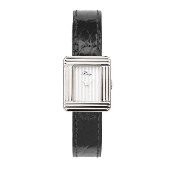 Poiray Montre Poiray Ma Première Mini Acier Cadran Ligné Bracelet Alligator Noir