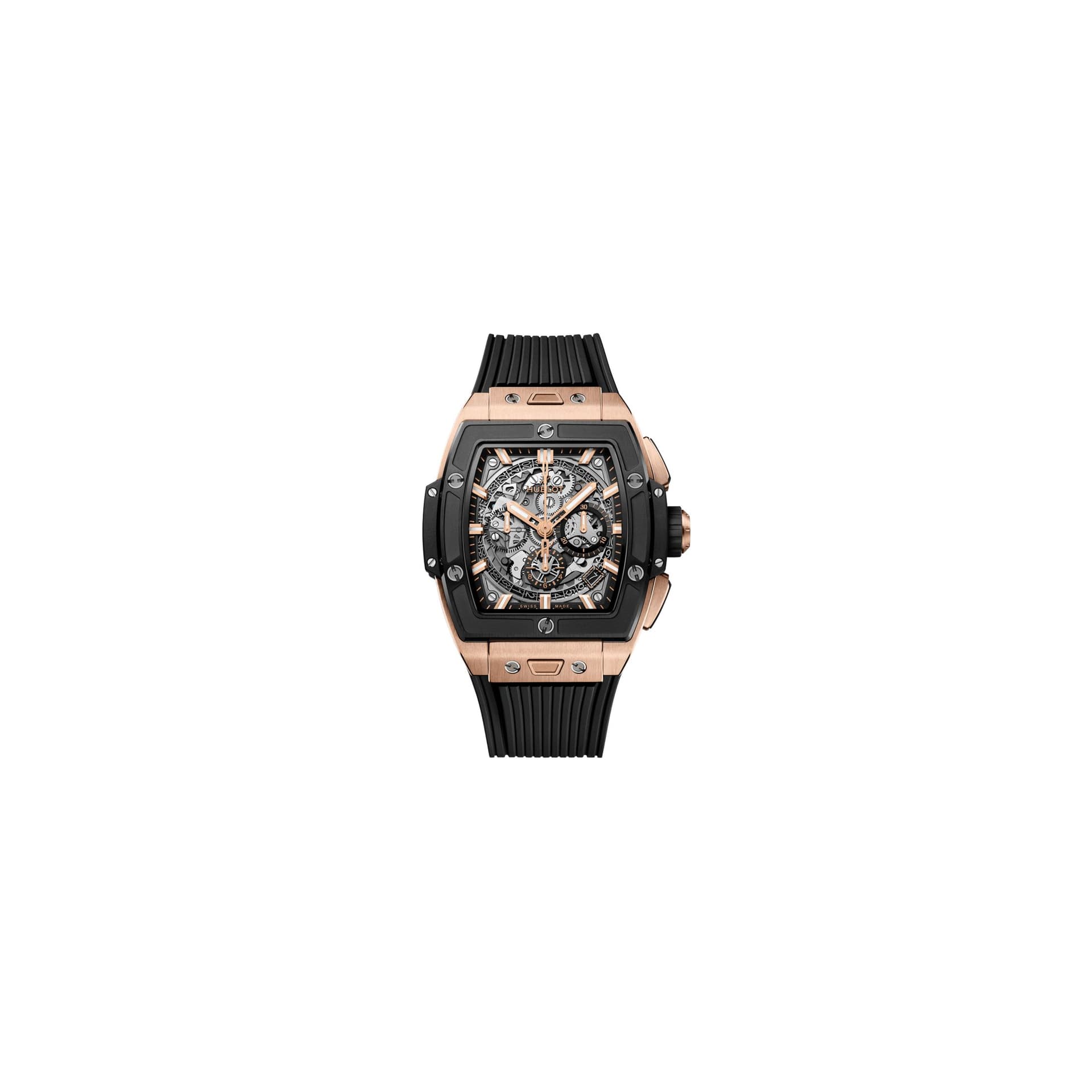 Hublot Montre Hublot Spirit of Big Bang King Gold Ceramic automatique cadran squelette bracelet caoutchouc noir 42 mm