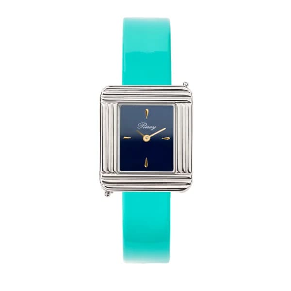 Poiray Montre Poiray Ma Première Mini Acier Cadran Bleu Bracelet Veau Vernis Turquoise
