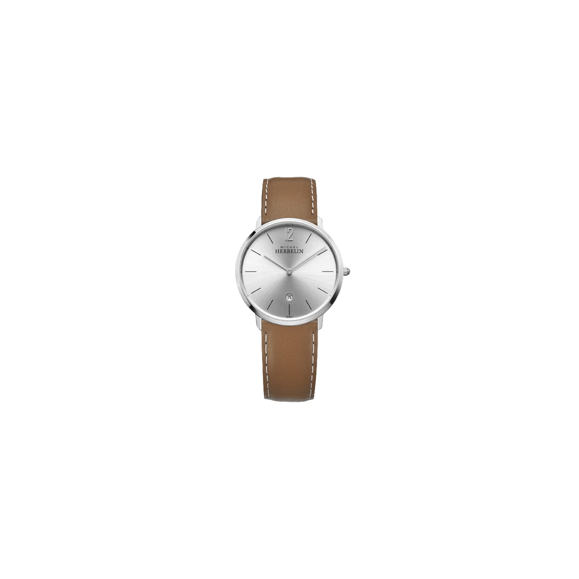Michel Herbelin Montre Michel Herbelin City quartz cadran argent bracelet cuir gold 38,7 mm