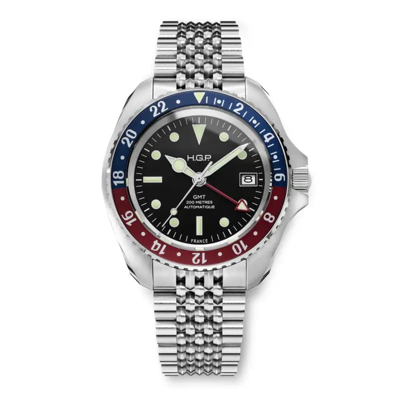 HGP Montre Automatique Diver GMT 200m lunette rouge et bleue