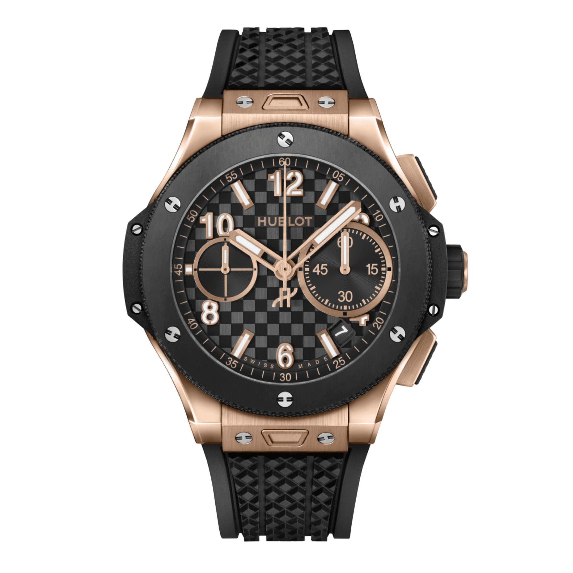 Hublot Montre Hublot Big Bang Original Unico King Gold Ceramic automatique cadran carbone bracelet caoutchouc 43 mm