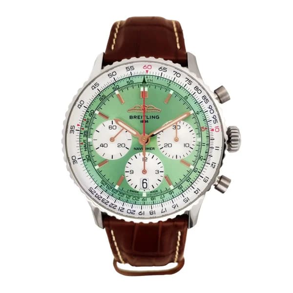 Daniel Gérard Montre Occasion Breitling Navitimer B01 Chronograph 41 Cadran Vert Bracelet Alligator