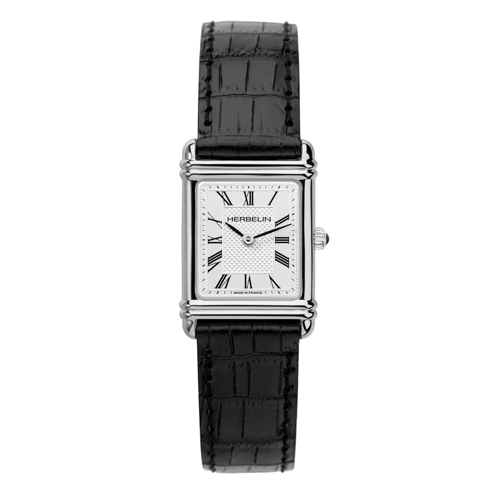 Michel Herbelin Montre Michel Herbelin Art Déco quartz cadran argent index chiffres romains bracelet cuir noir 20,30 x 24,40 mm