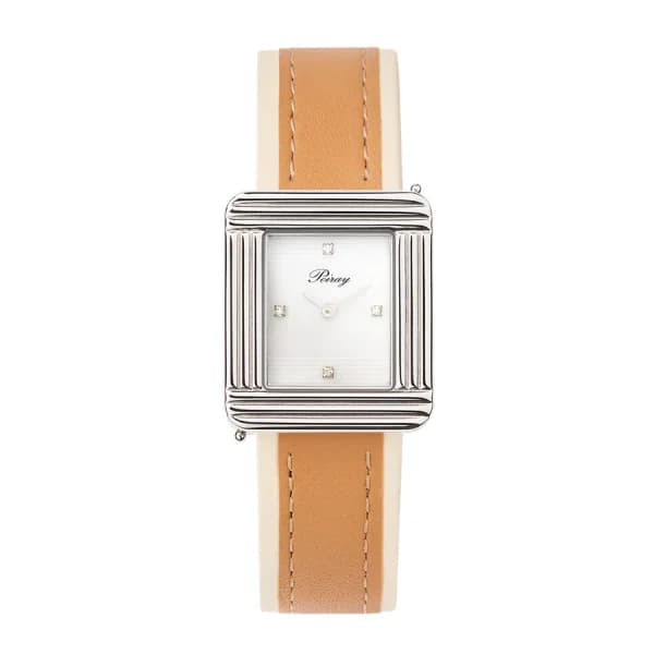 Poiray Montre Poiray Ma Première Cadran Blanc Serti Bracelet Veau Sellier Miel