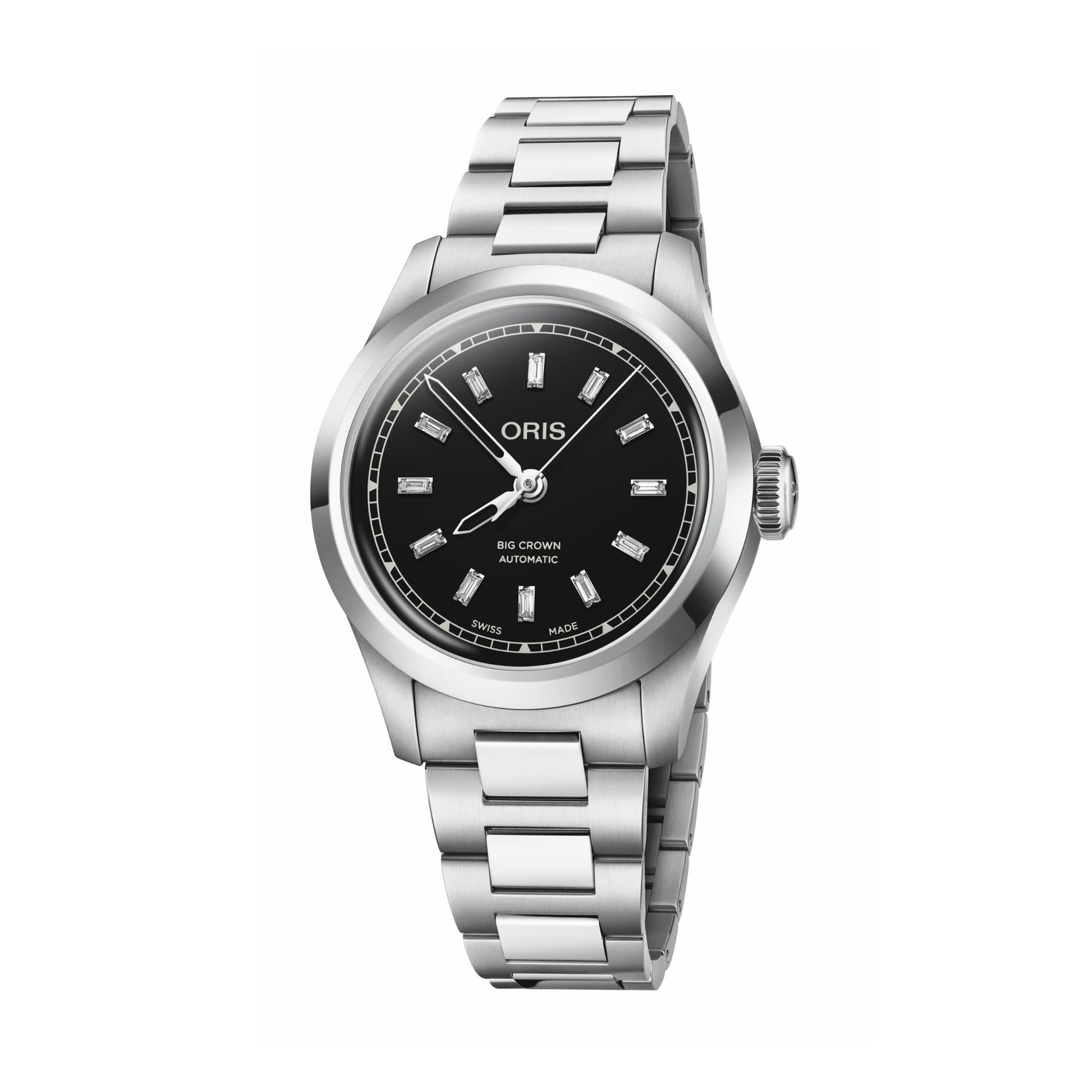 Oris Montre Oris Big Crown automatique cadran noir diamants bracelet acier 34 mm