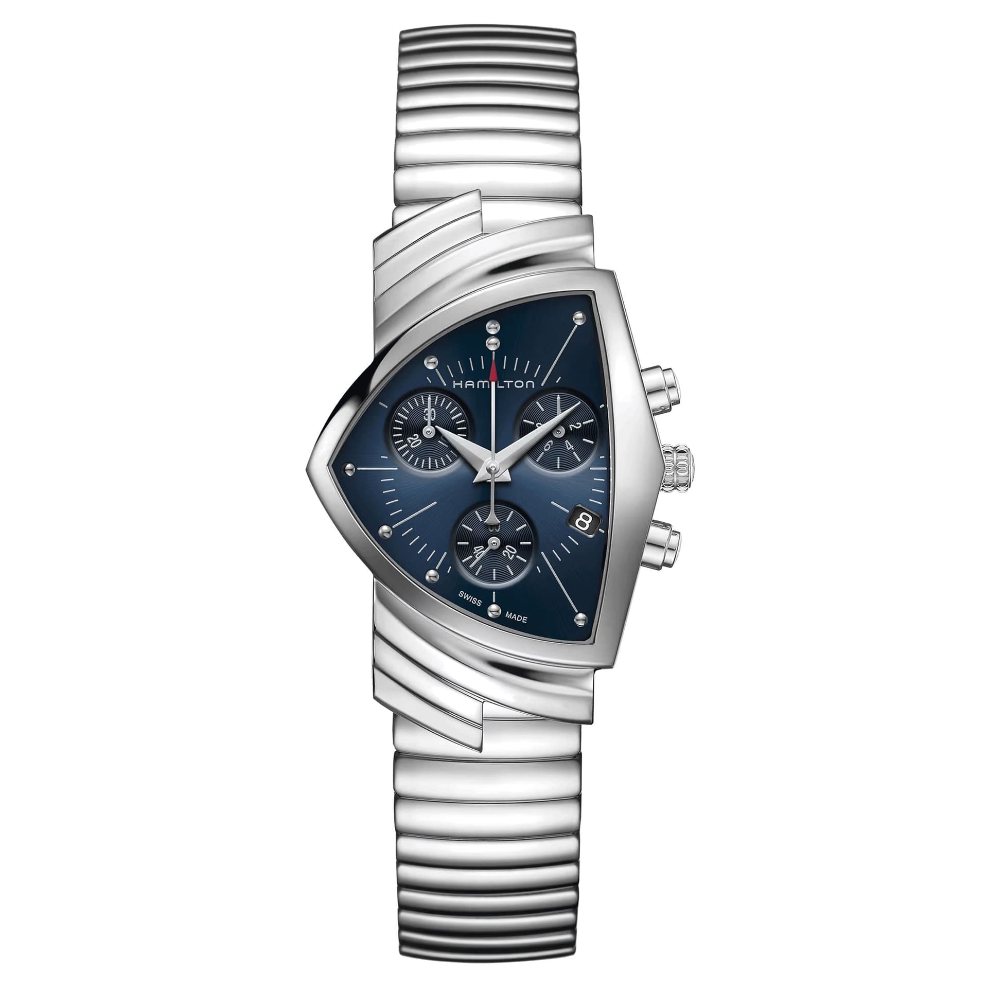 Hamilton Montre Hamilton Ventura Blue Chrono quartz cadran bleu bracelet acier 32,3 x 50,3 mm