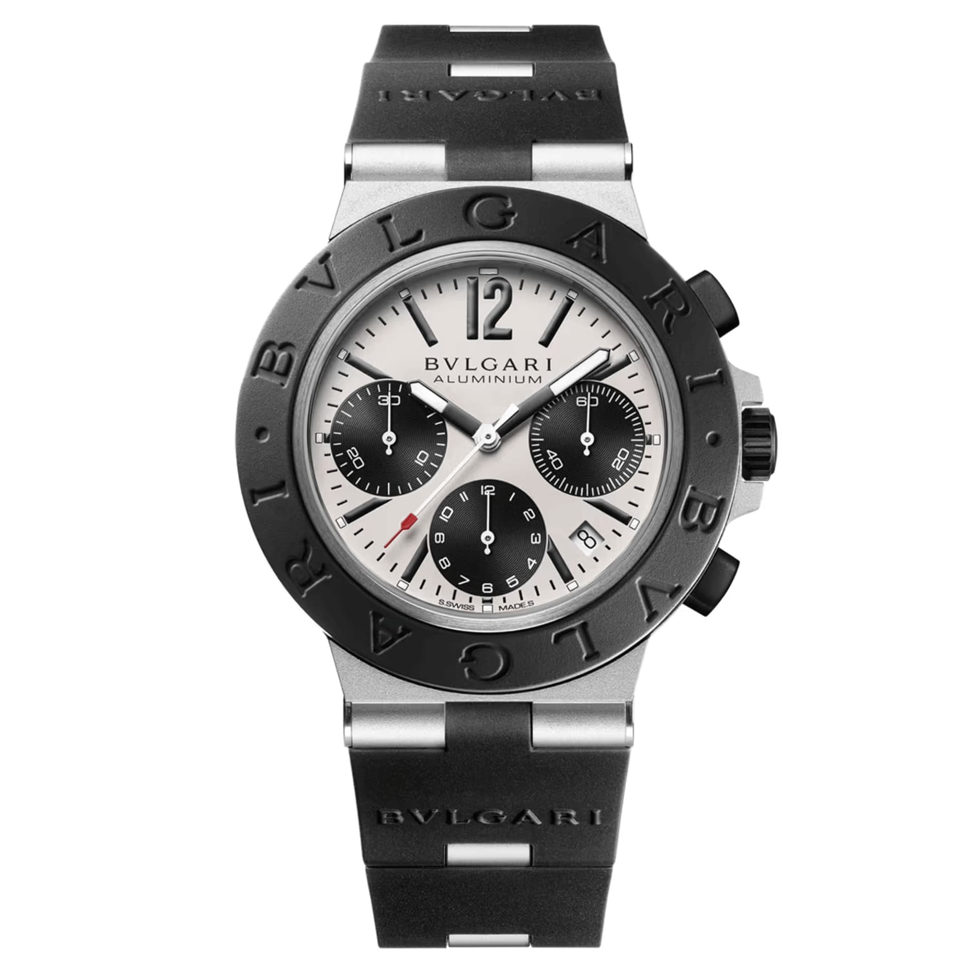 Bulgari Montre Bulgari Bvlgari Aluminium Chronographe automatique cadran gris bracelet caoutchouc noir 41 mm