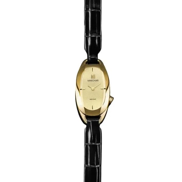 March LA.B Montre March LA.B Oblongue Electrique Gold Alligator Noir
