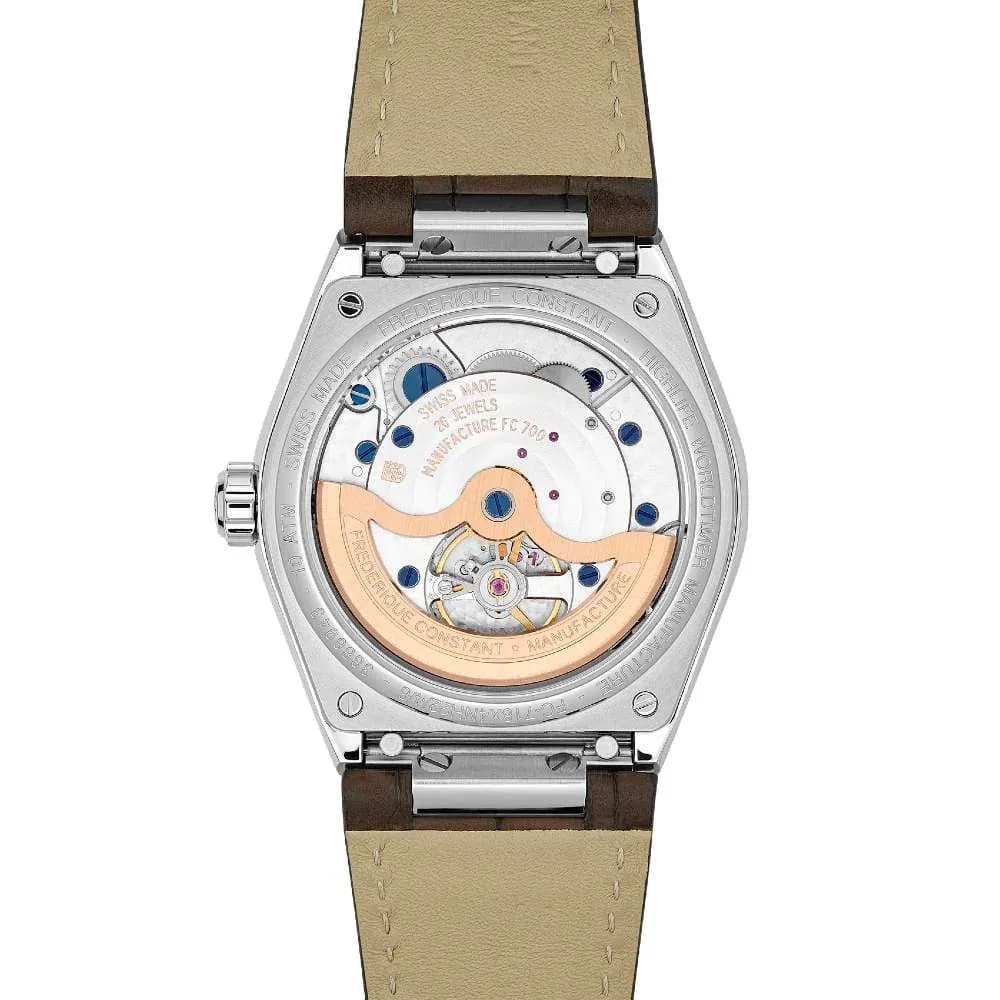 Frédérique Constant Montre Frédérique Constant Highlife Worldtimer Manufacture Automatique Cadran Marron Bracelet Cuir façon Alligator - FC-718C4NH6