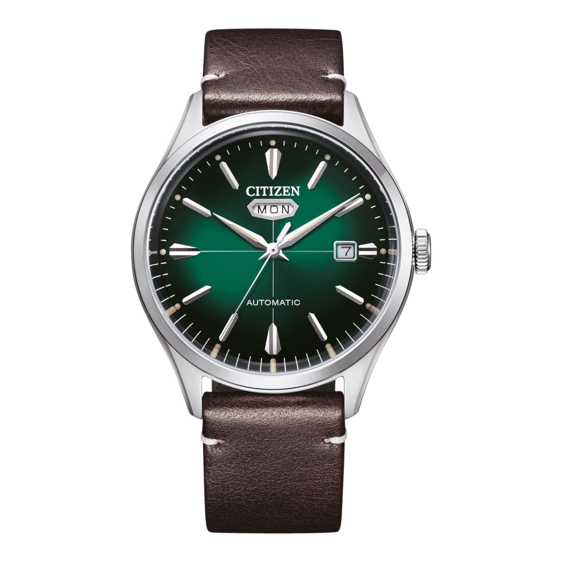 Citizen Montre Citizen Crystal 7 Mechanical Day Date automatique cadran vert bracelet cuir 40 mm