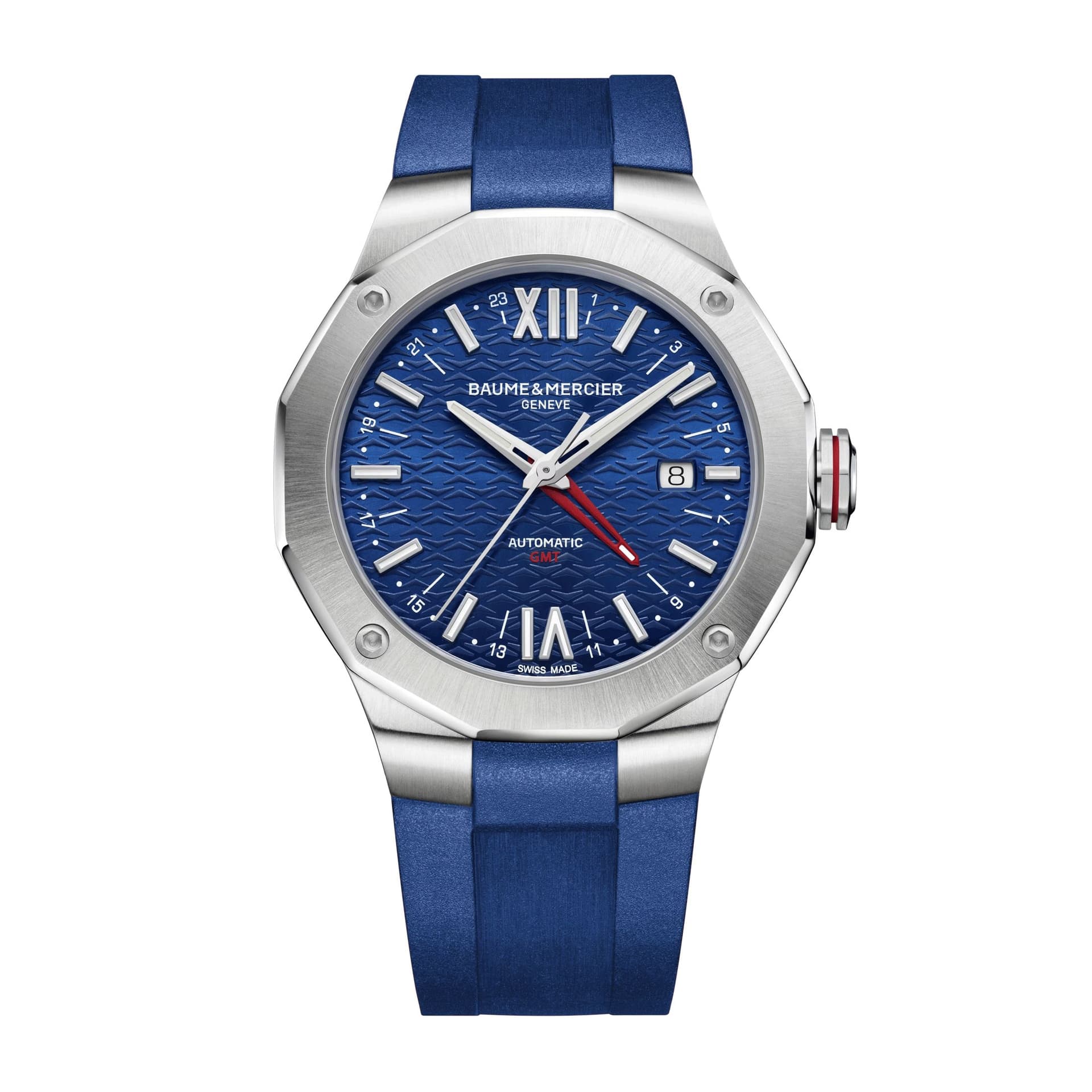 Baume & Mercier Montre Baume et Mercier Riviera GMT automatique cadran bleu bracelet caoutchouc bleu 42 mm