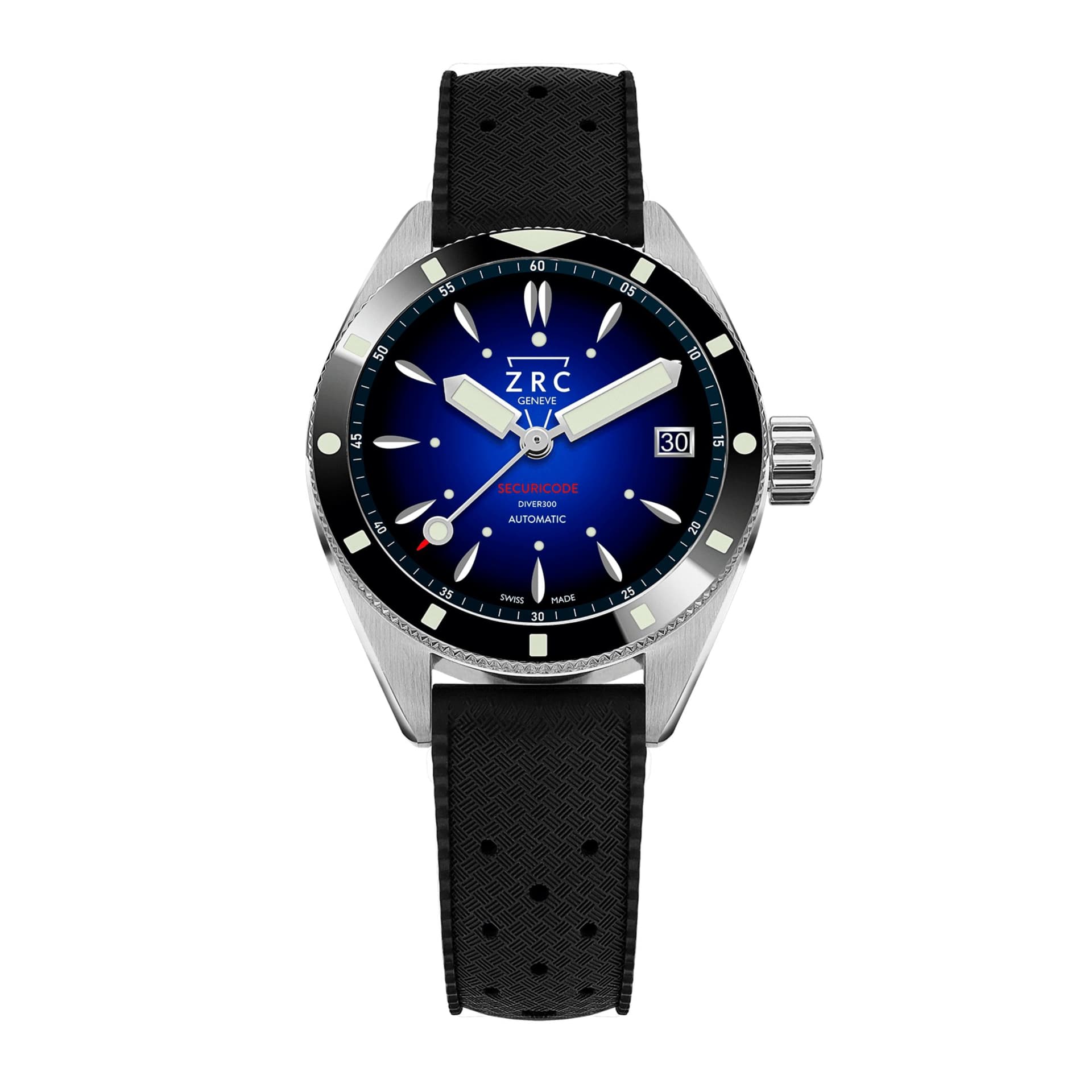 ZRC Montre ZRC SECURICODE Diver 300 Rubber automatique cadran bleu bracelet caoutchouc tropic 39 mm