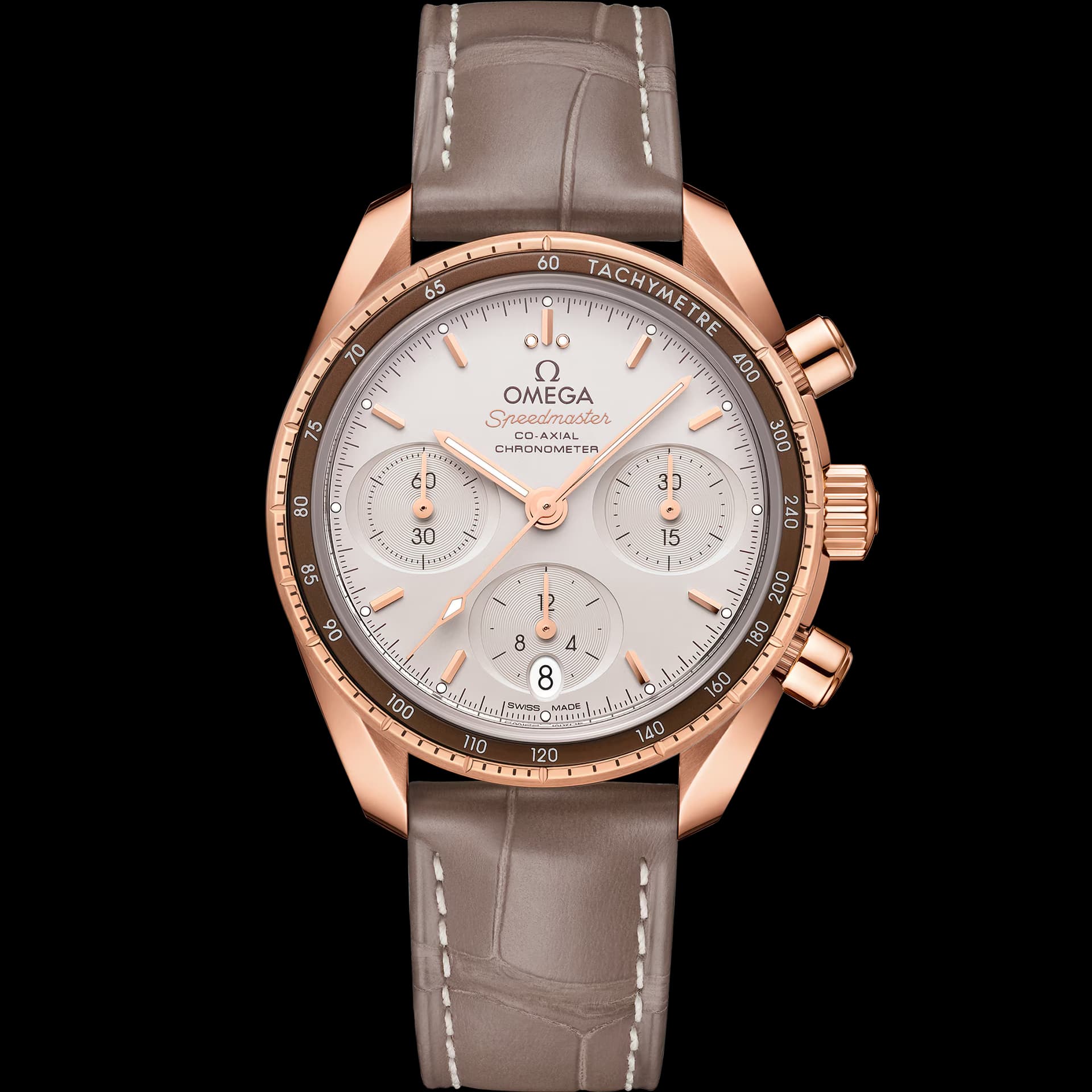 Omega Speedmaster 38 mm, or Sedna™ sur bracelet en cuir