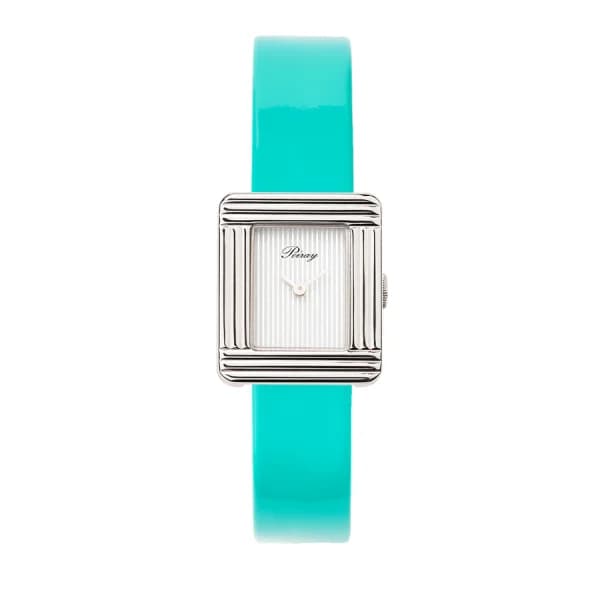 Poiray Montre Poiray Ma Première Mini Acier Cadran Ligné Bracelet Veau Vernis Turquoise