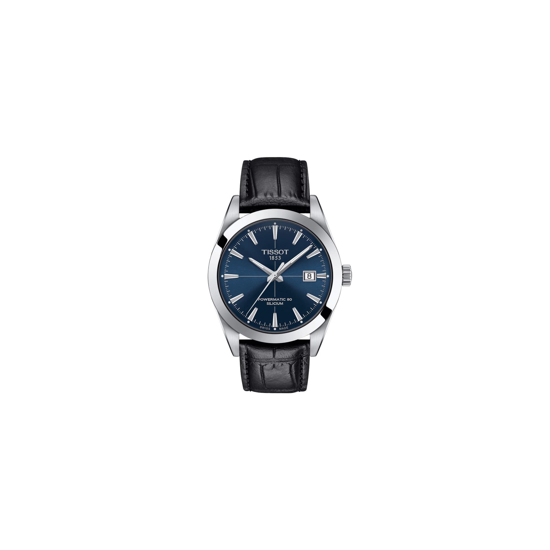 Tissot Montre Tissot T-Classic Gentleman Powermatic 80 cadran bleu bracelet cuir noir 40 mm