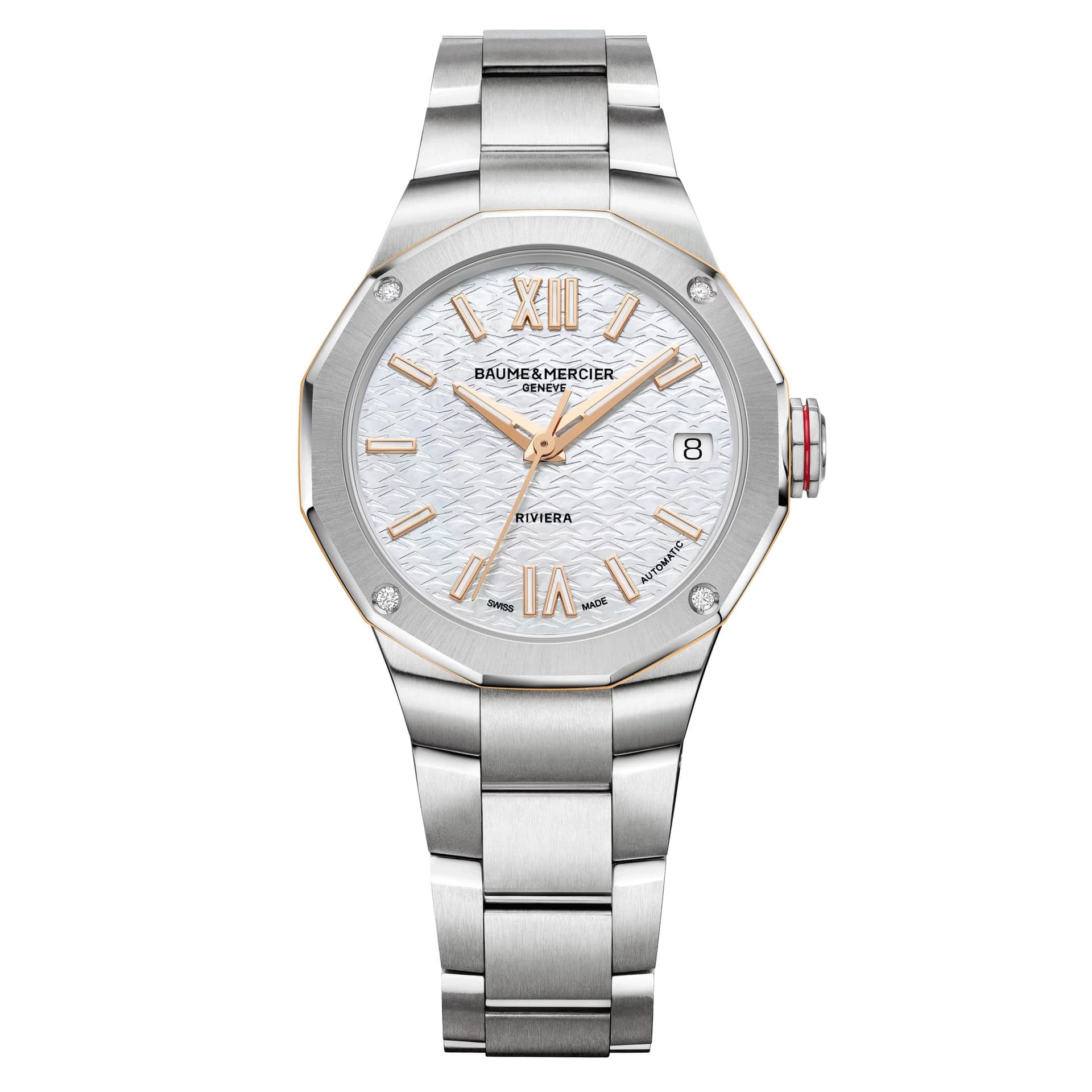 Baume & Mercier Montre Baume et Mercier Riviera Diamants automatique cadran nacre blanche bracelet acier 33 mm