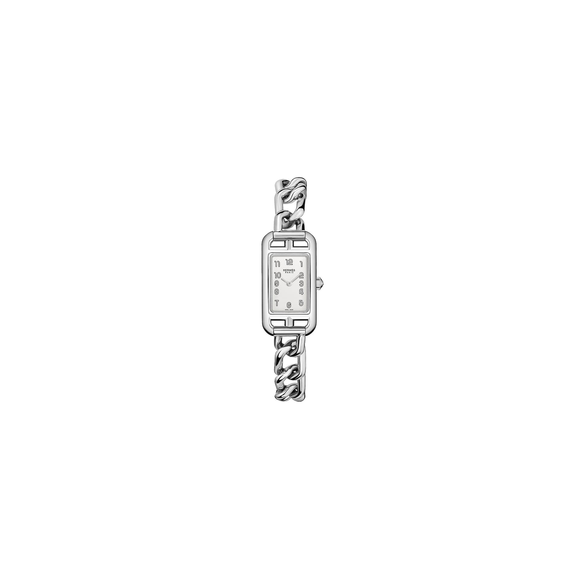 Hermès Montre HERMÈS Nantucket Petit Modèle quartz cadran argenté opalin bracelet acier 29 mm