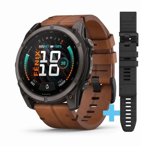 Garmin Montre Garmin Fenix 9 51 mm Titane DLC Bracelet Cuir + Silicone