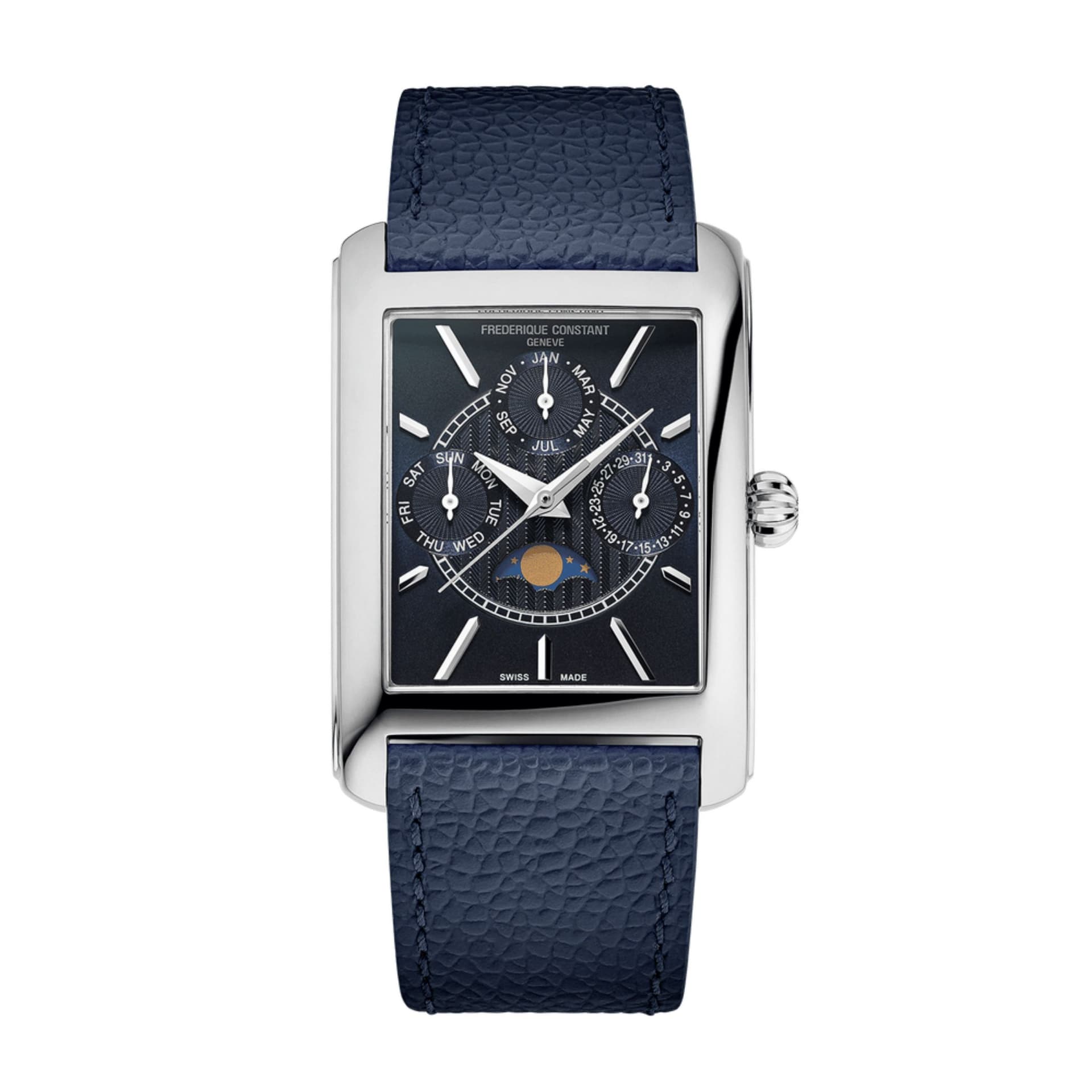 Frédérique Constant Montre Frédérique Constant Classics Carrée Calendar Moonphase quartz cadran bleu bracelet cuir 30 x 42 mm