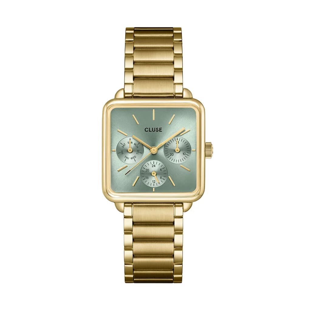 Cluse La Tétragone Multifunction Watch Steel, Sage Green, Gold Colour