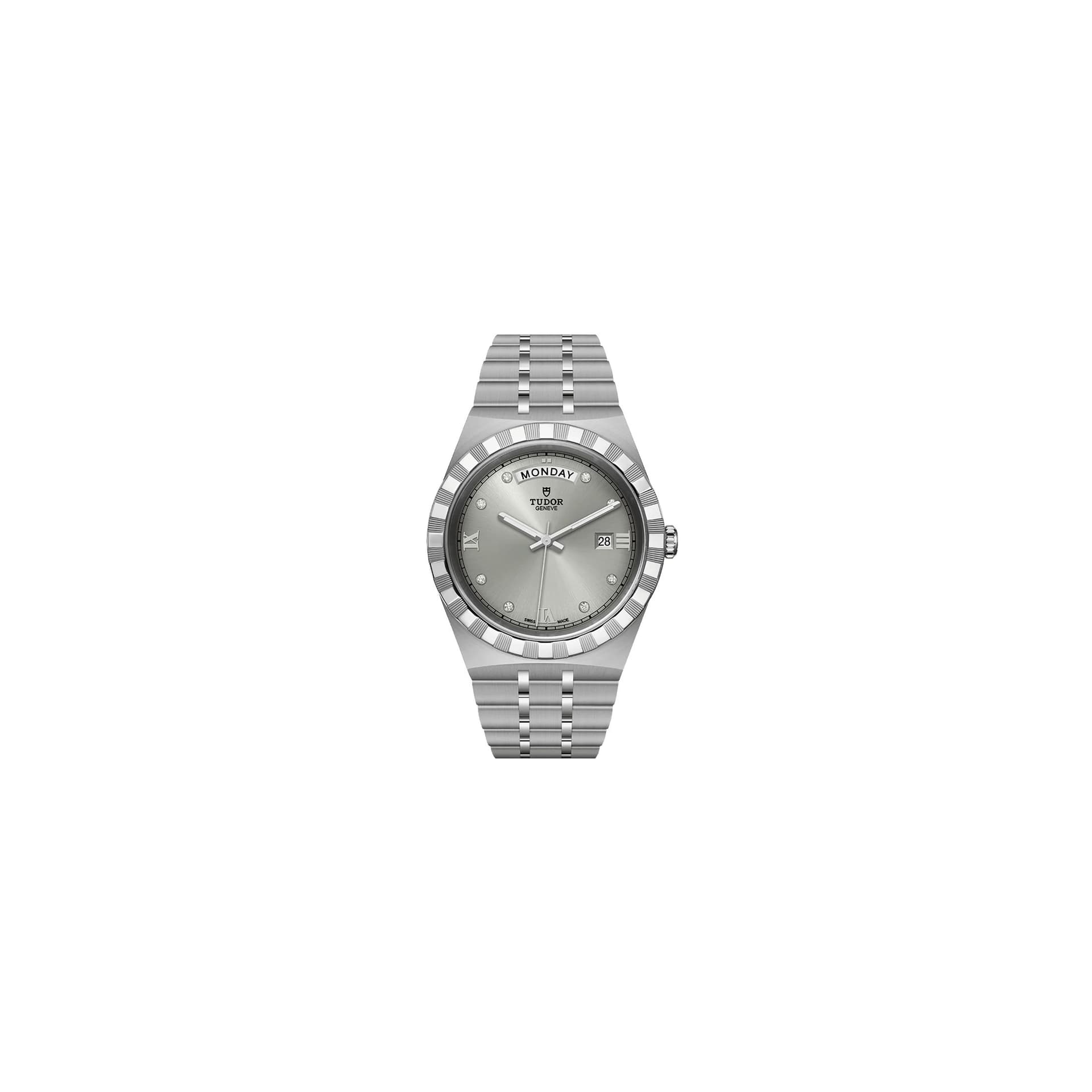 Tudor Montre Tudor Royal automatique guichet jour index diamants cadran argenté bracelet acier 41 mm