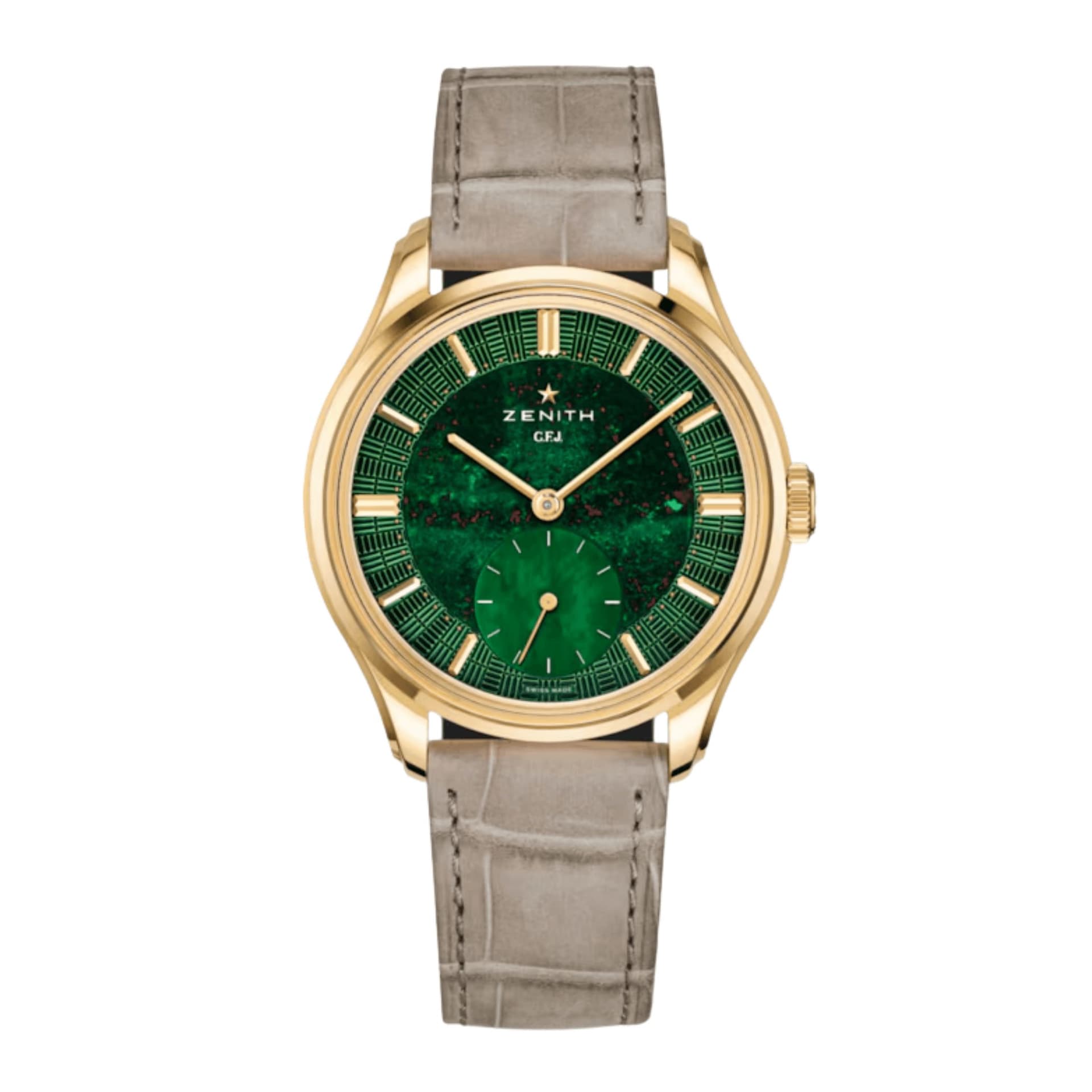 Zenith Montre Zenith G.F.J Calibre 135 or jaune cadran héliotrope bracelet cuir 39 mm