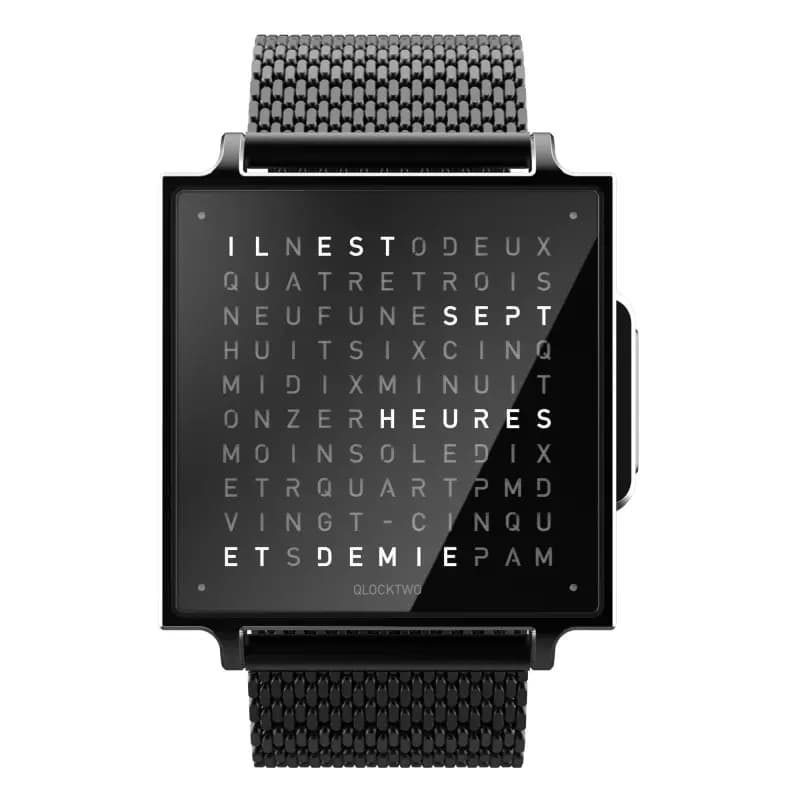 Qlocktwo Montre Qlocktwo W Black Steel en français, anglais ou allemand