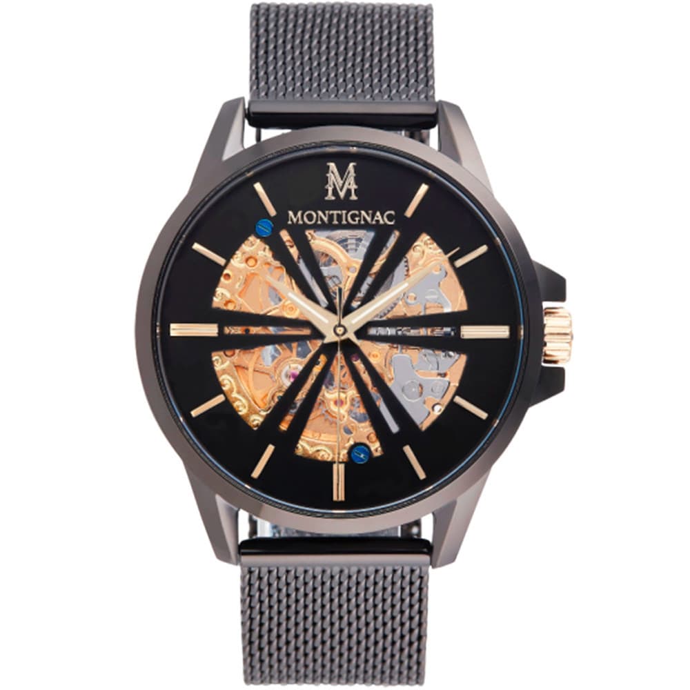 Montignac Montre Automatique Montignac Collection Rond en Acier et PVD Noir