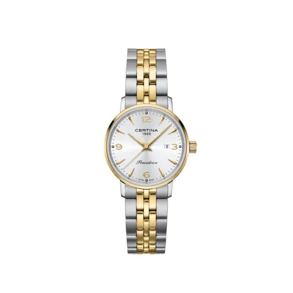 Certina Montre Certina DS Caimano Lady Quartz Cadran Argent PVD Jaune