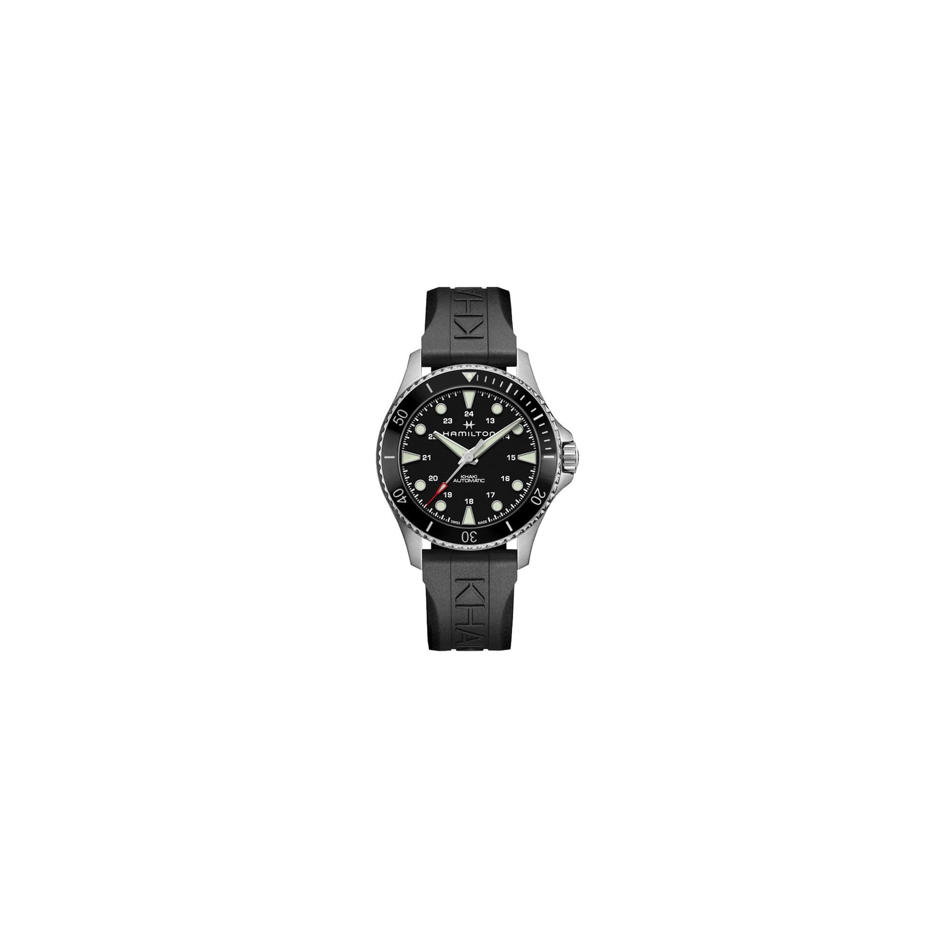 Hamilton Montre Hamilton Khaki Navy Scuba automatique cadran noir bracelet caoutchouc noir 43 mm