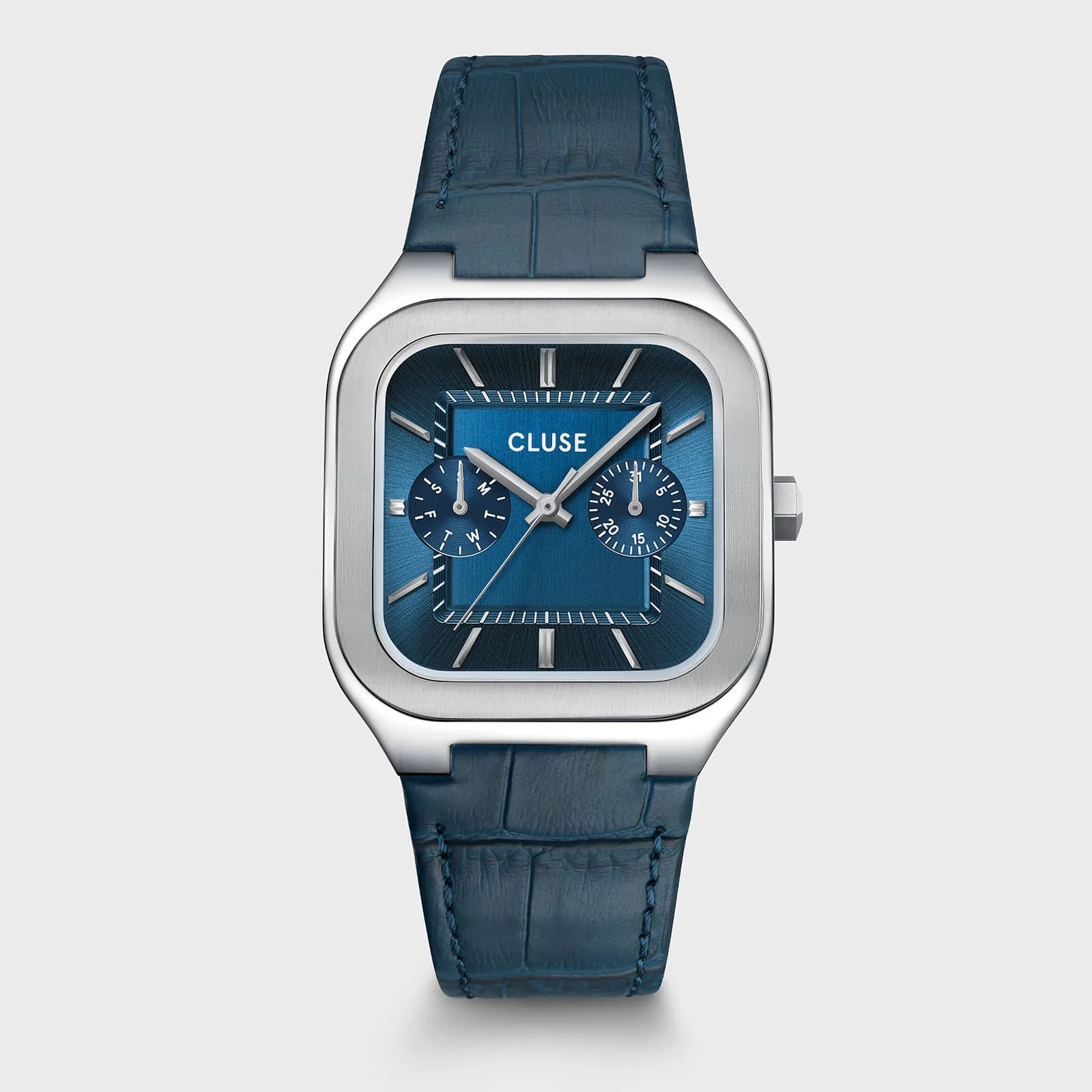 Cluse Quadrus Multifunction Watch Leather, Blue, Silver Colour