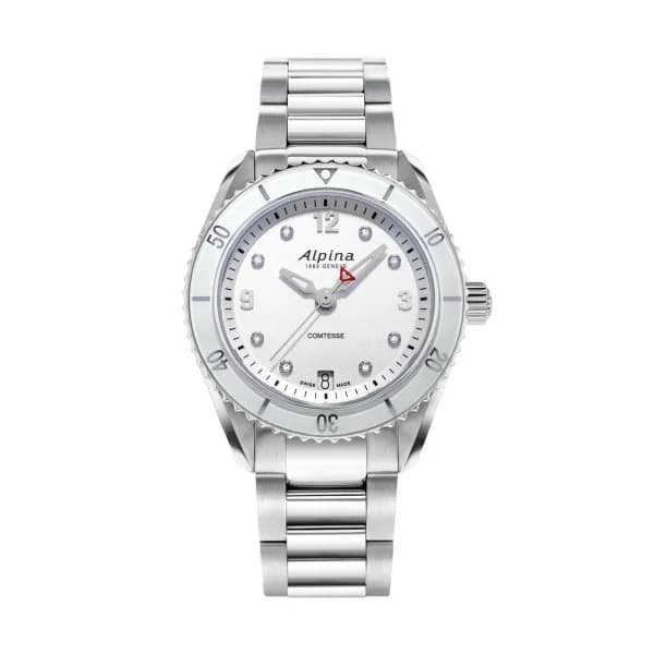Alpina Montre Alpina Comtesse Sport Quartz Cadran Argent Bracelet Acier