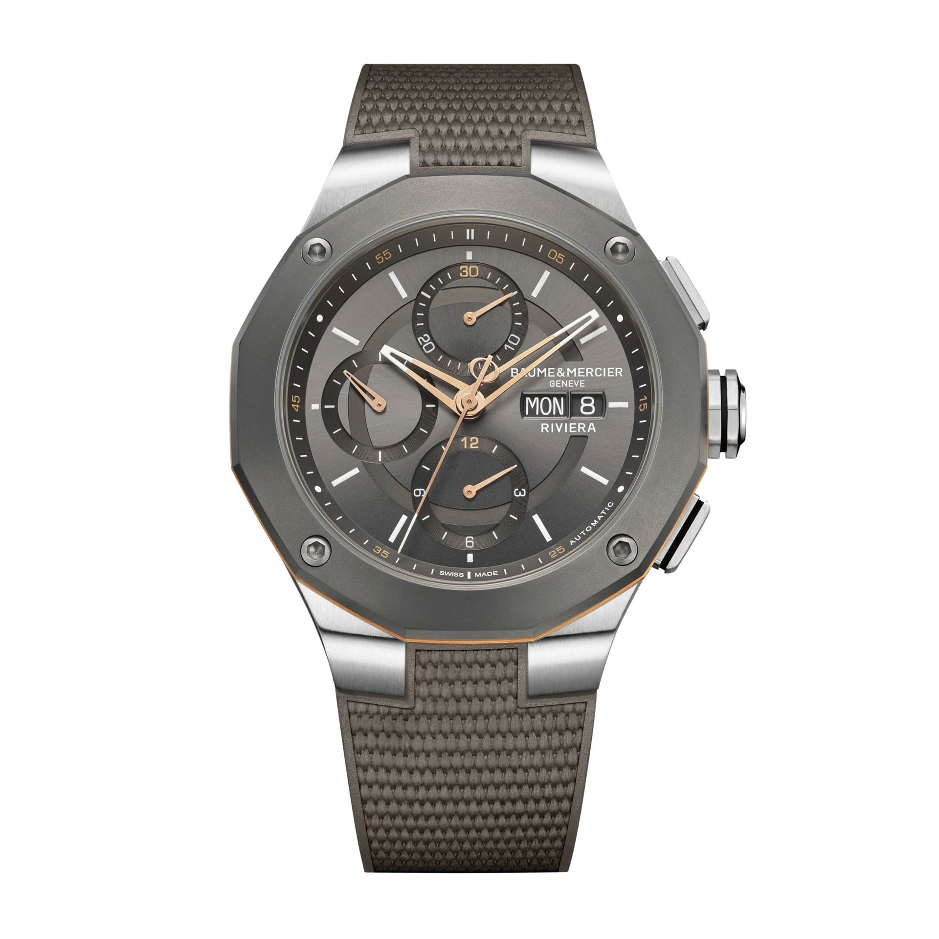 Baume & Mercier Montre Baume et Mercier Riviera Chronographe automatique cadran gris bracelet caoutchouc gris 43 mm