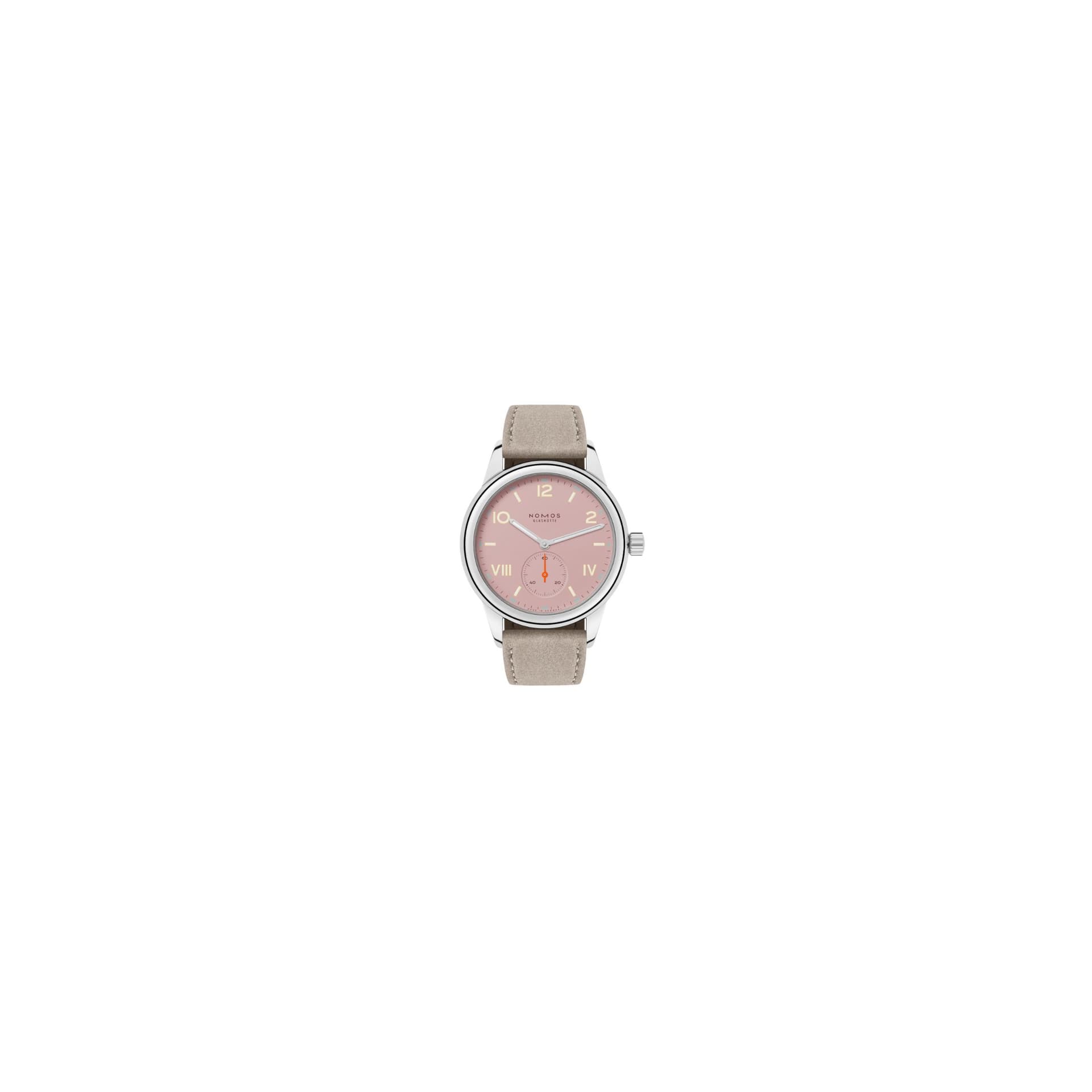 Nomos Montre NOMOS Club Campus Full Rose mécanique fond acier cadran rose bracelet velours beige 36 mm