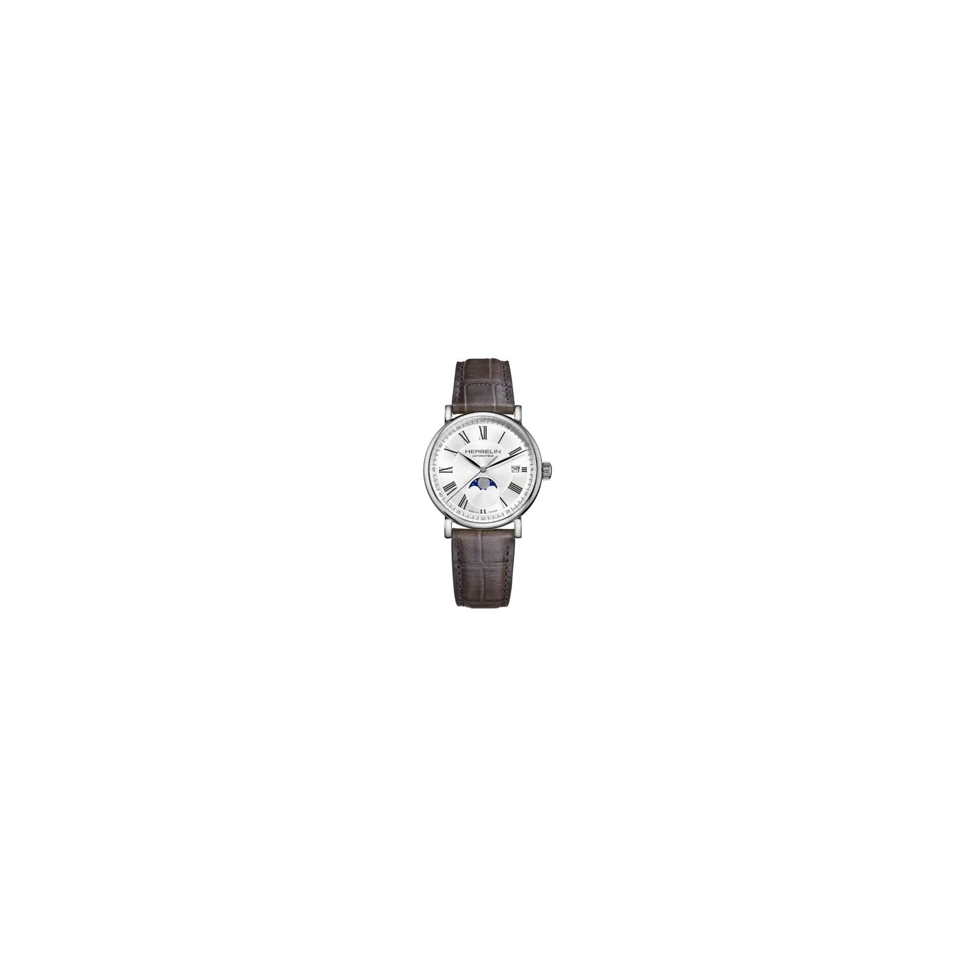 Michel Herbelin Montre Herbelin Inspiration Automatique - Phase de lune Automatique Cadran Argent Bracelet Cuir - 2847AP08GR