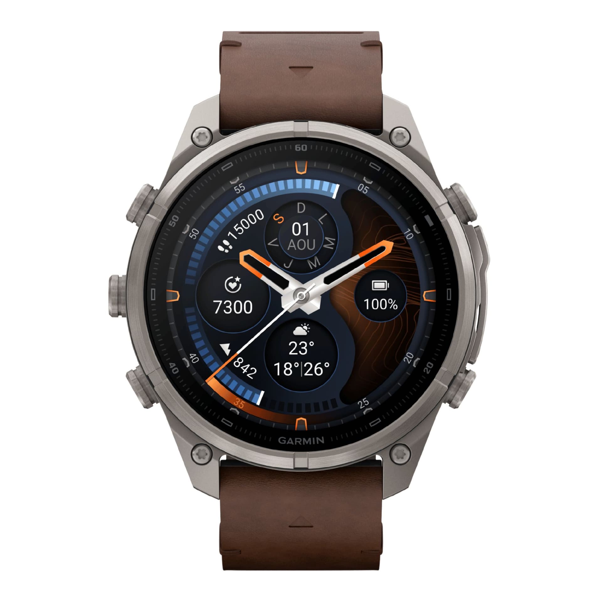 Garmin Montre Garmin Fēnix 9 Pro inReach AMOLED Sapphire Titane bracelet Walnut cuir + bracelet pebble gray/silver gray silicone 47 mm