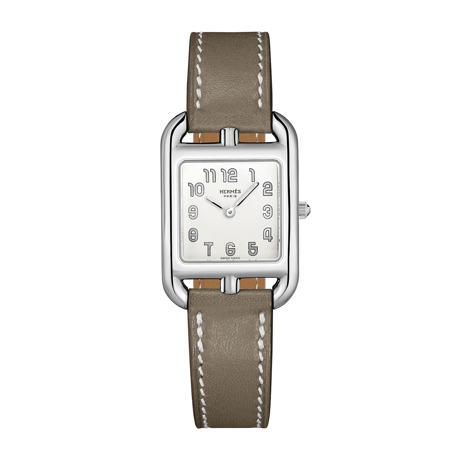 Hermès Montre HERMÈS Cape Cod Petit Modèle quartz cadran argenté bracelet cuir taupe 31 mm