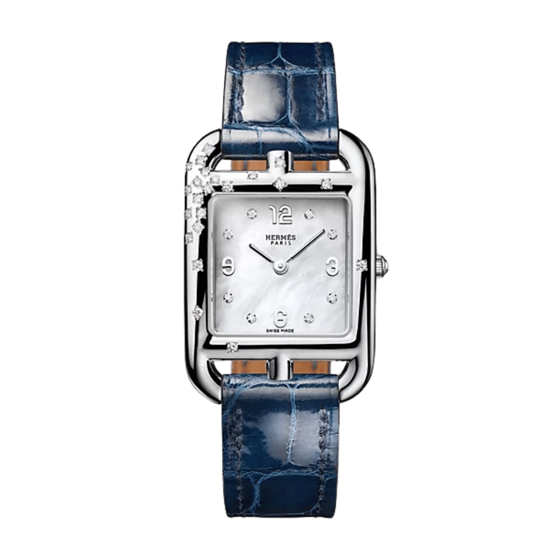 Hermès Montre HERMÈS Cape Cod Petit Modèle Sertie quartz cadran nacre bracelet cuir bleu 31 mm