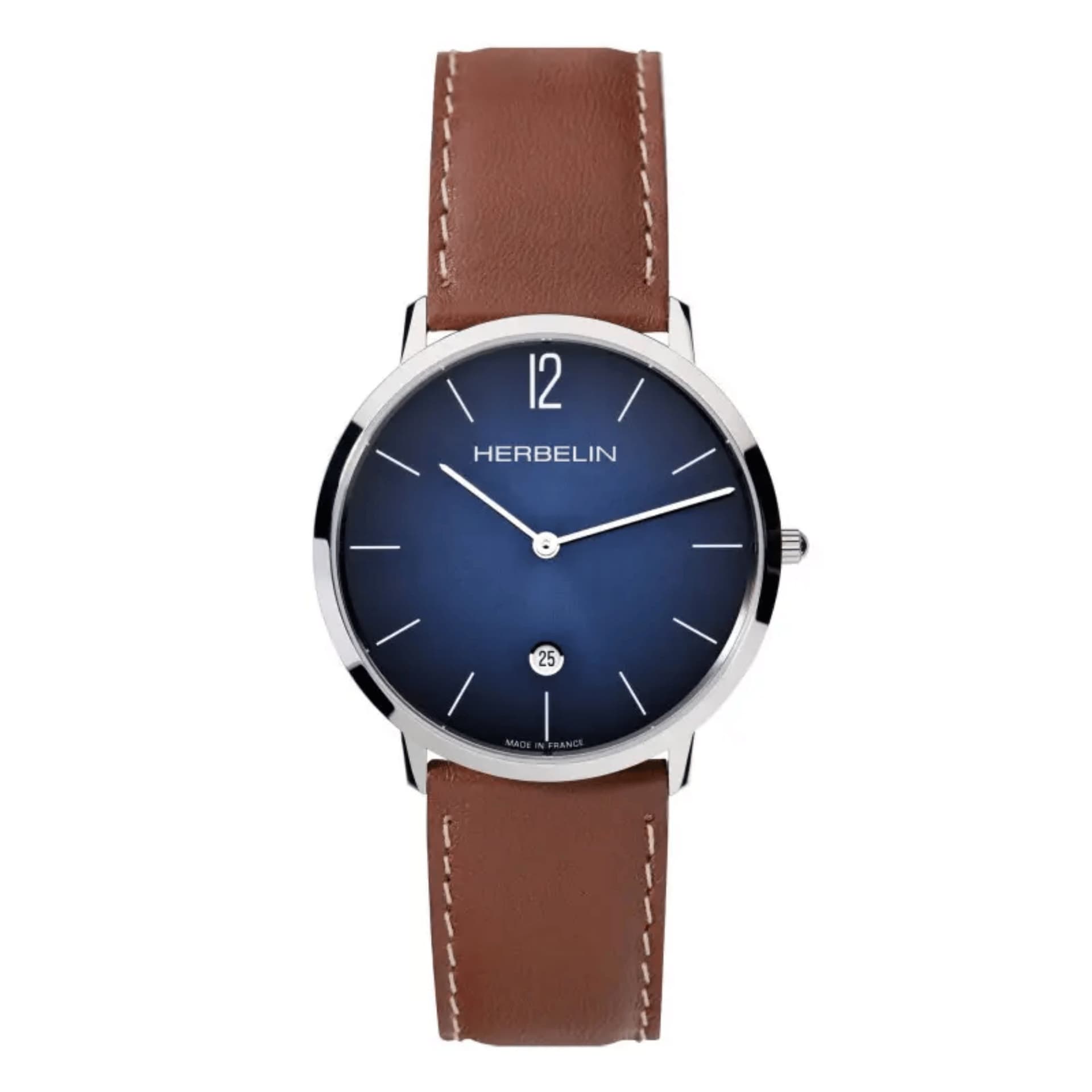 Michel Herbelin Montre Michel Herbelin City quartz cadran bleu bracelet cuir marron 38,7 mm