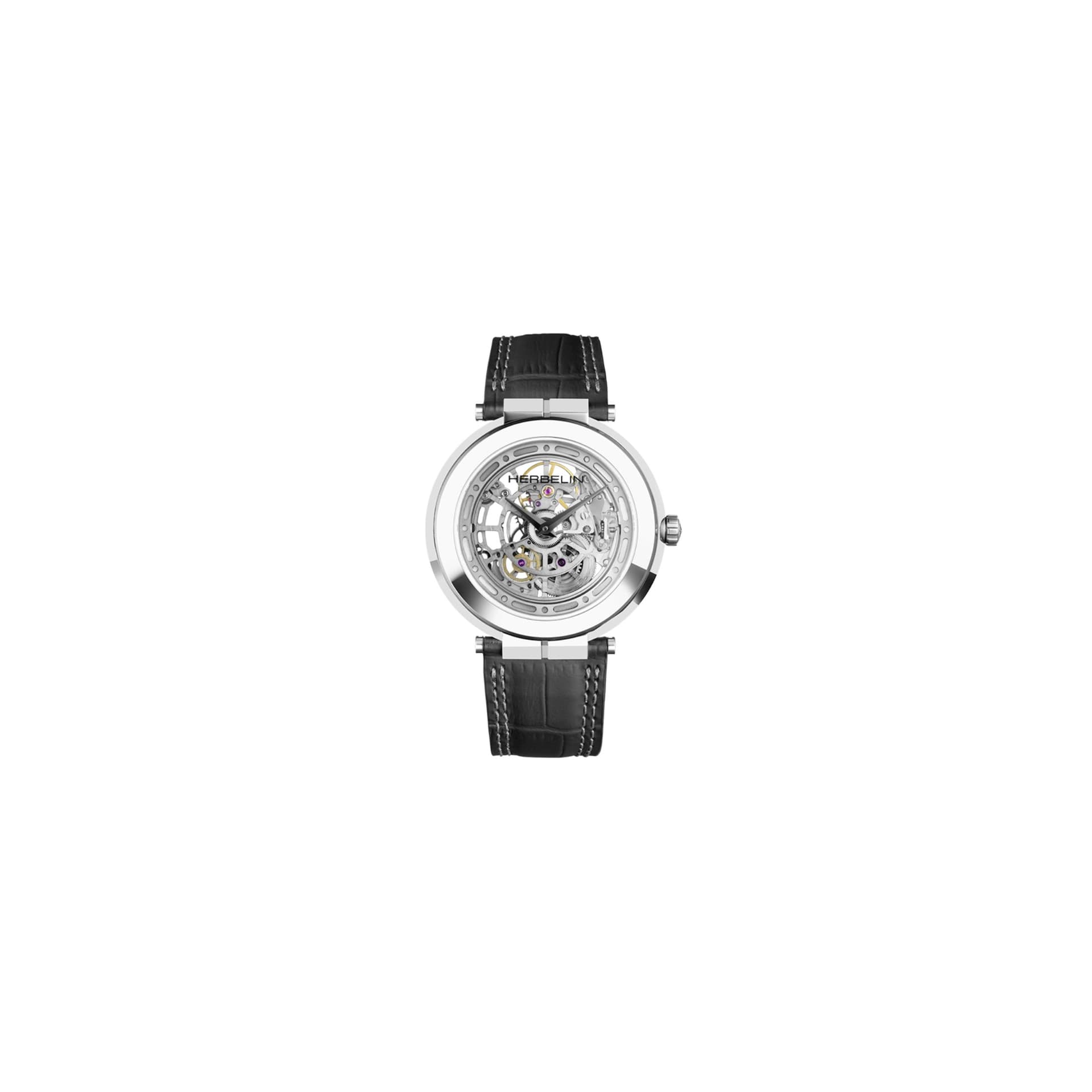 Michel Herbelin Montre Herbelin Newport Slim Mechanical Skeleton mécanique cadran squelette bracelet cuir 42 mm