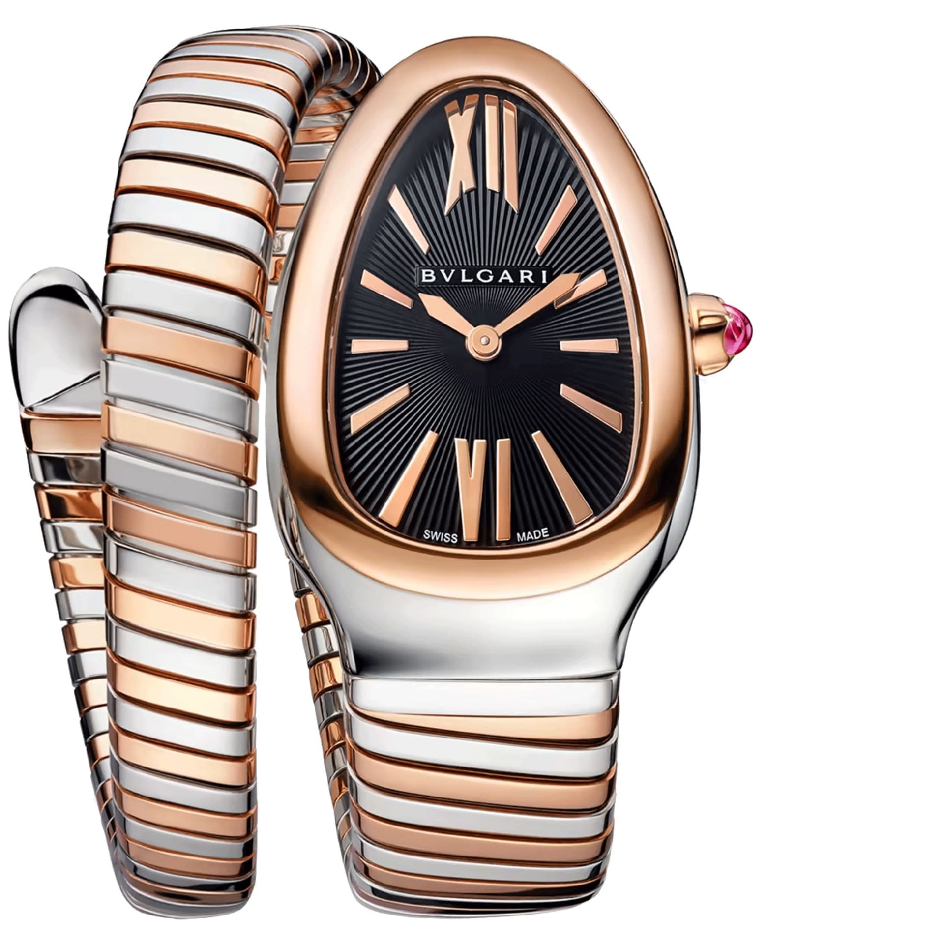 Bulgari Montre Bulgari Serpenti Tubogas S quartz cadran noir bracelet acier et or rose 35 mm