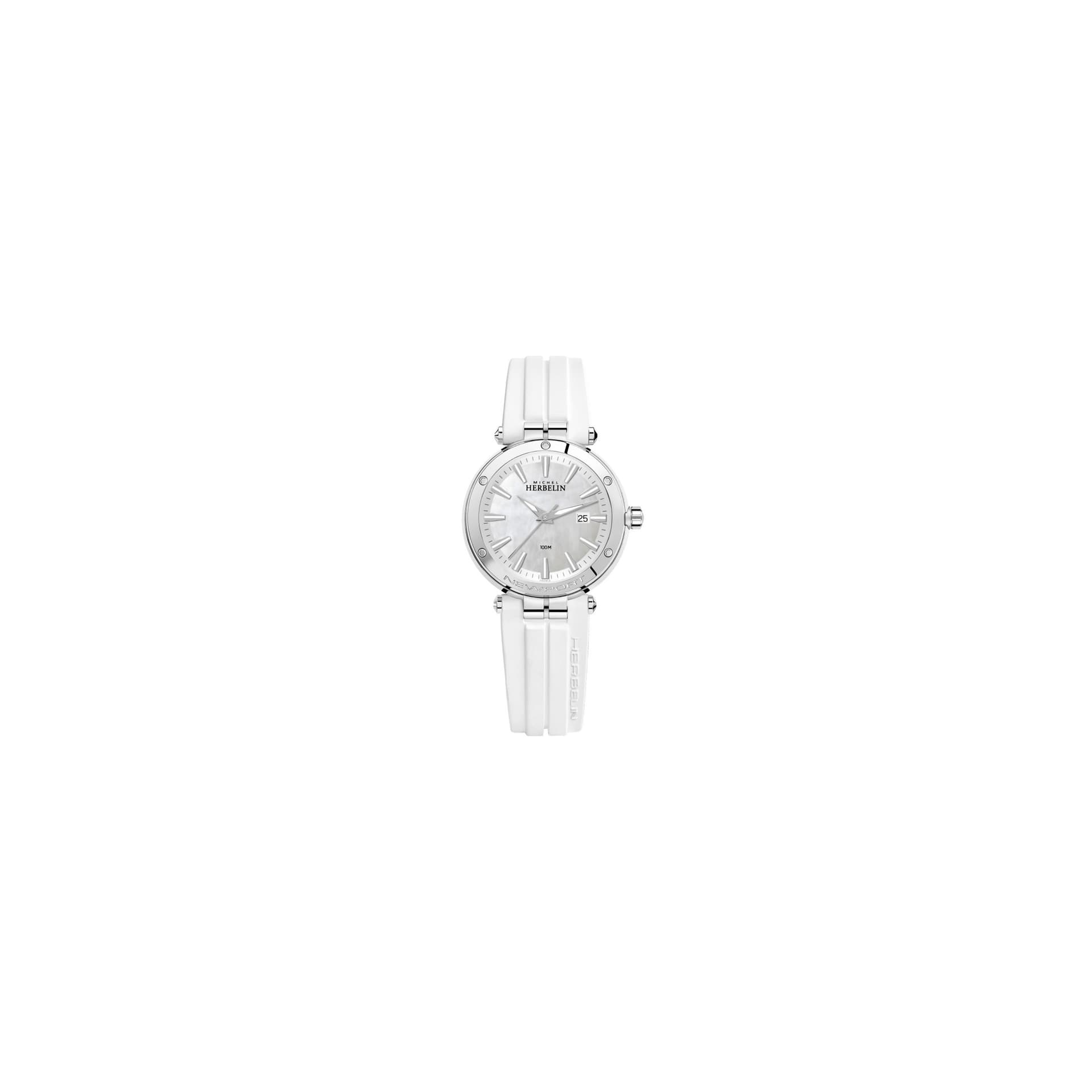 Michel Herbelin Montre Michel Herbelin Newport quartz cadran nacre bracelet caoutchouc blanc 34,5 mm