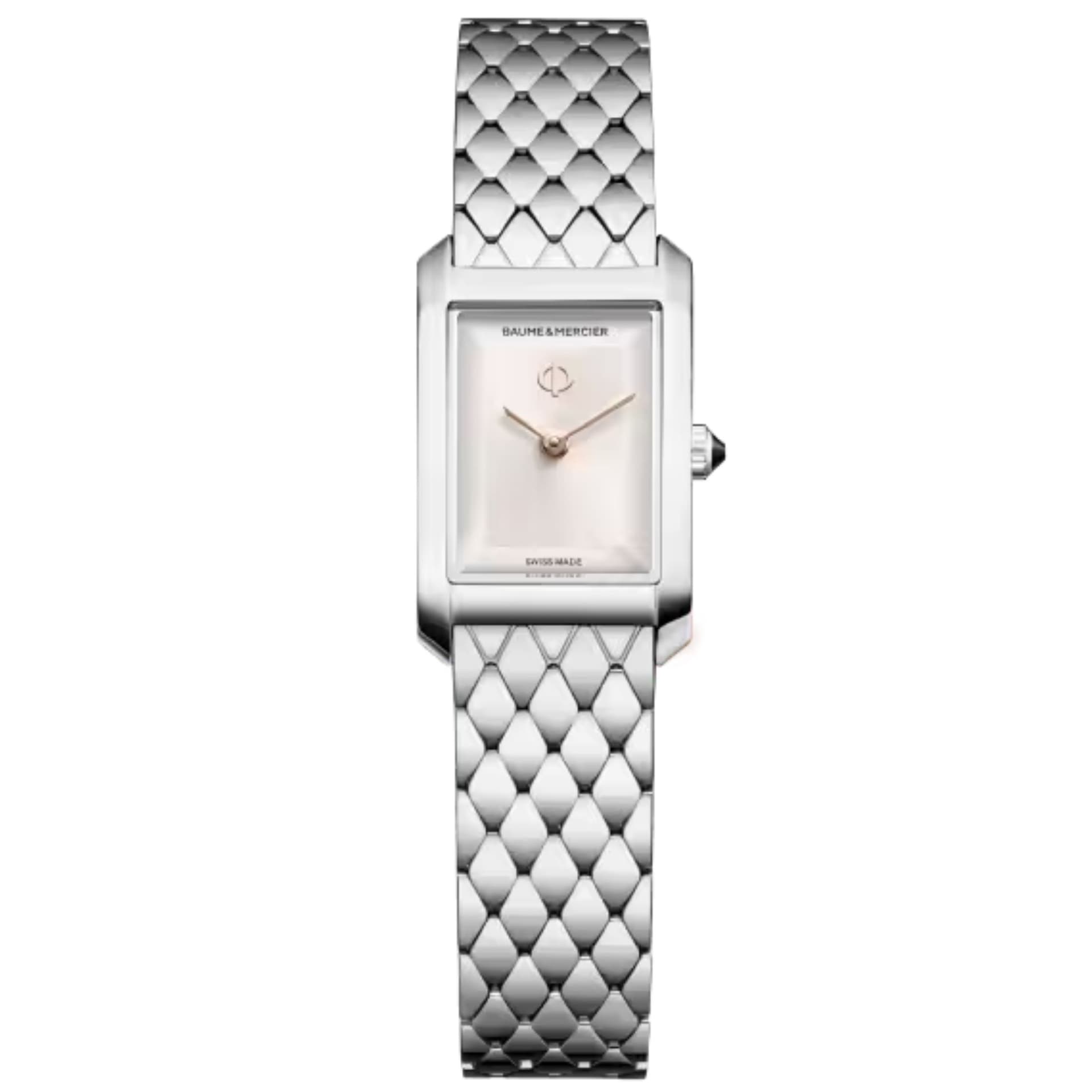 Baume & Mercier Montre Baume et Mercier Hampton quartz cadran argenté bracelet acier 28 x 18 mm