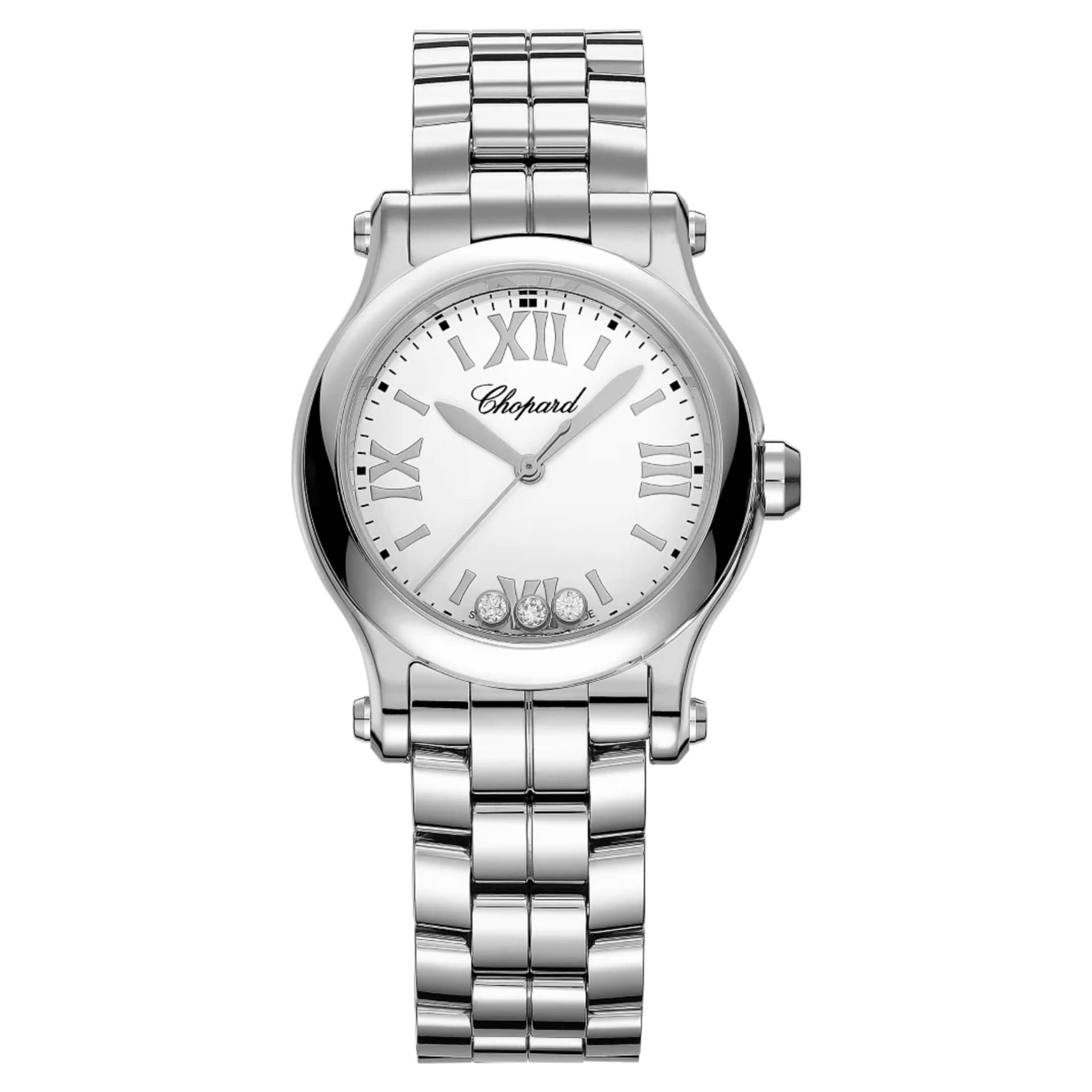 Chopard Montre Chopard Happy Sport quartz cadran blanc bracelet acier 30 mm