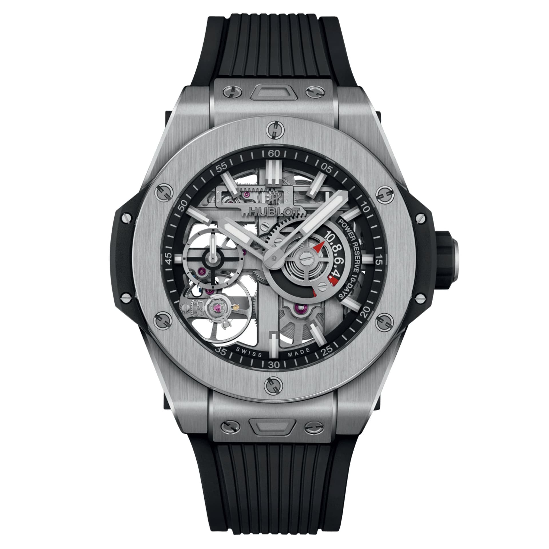 Hublot Montre Hublot Big Bang Meca-10 Titanium mécanique cadran squelette bracelet caoutchouc noir 42 mm