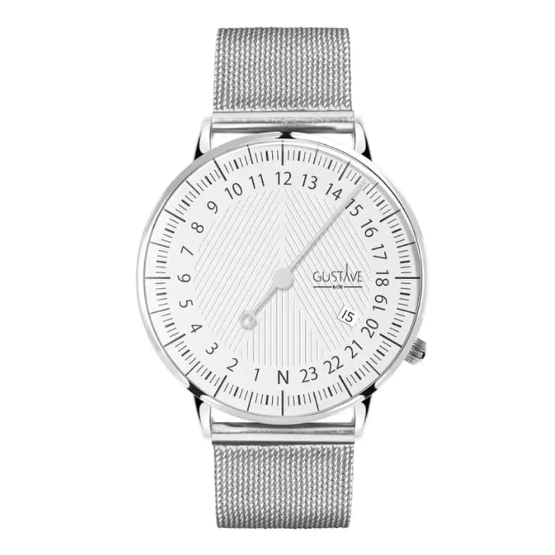 Gustave & Cie Montre 24H André Argent & Blanc Milanais Argent 40mm