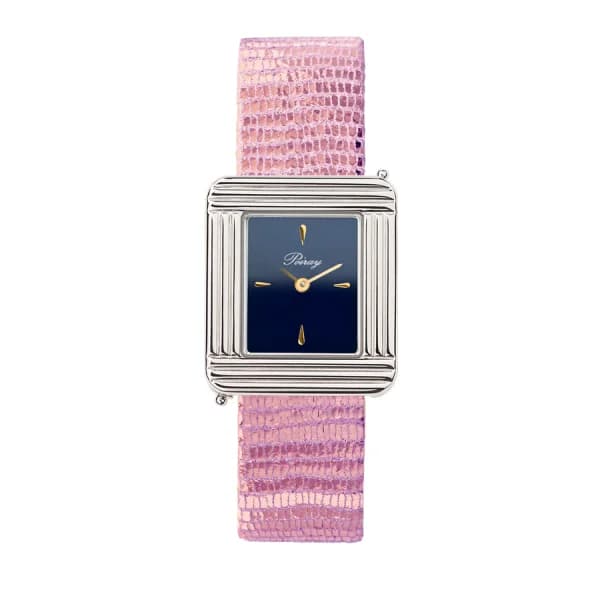 Poiray Montre Poiray Ma Première Acier Cadran Bleu Bracelet Chèvre Rose