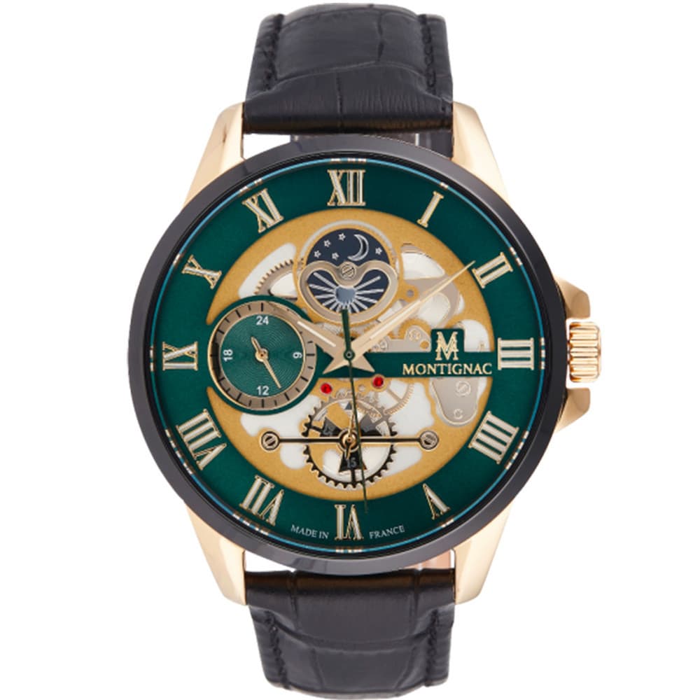 Montignac Montre Montignac Collection Rond en Cuir Noir